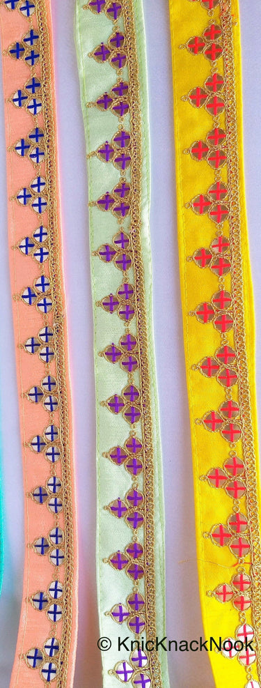 Wholesale Mirrored Trim With Gold Embroidery, Indian Sari border, Decorative Trim